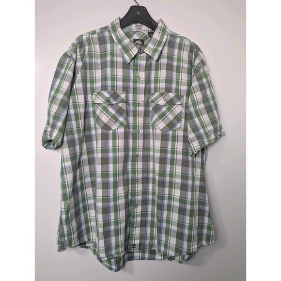 Timberland Other - Timberland Pearl Snap Shirt Mens Size XXL Green Plaid Short Sleeve Pockets